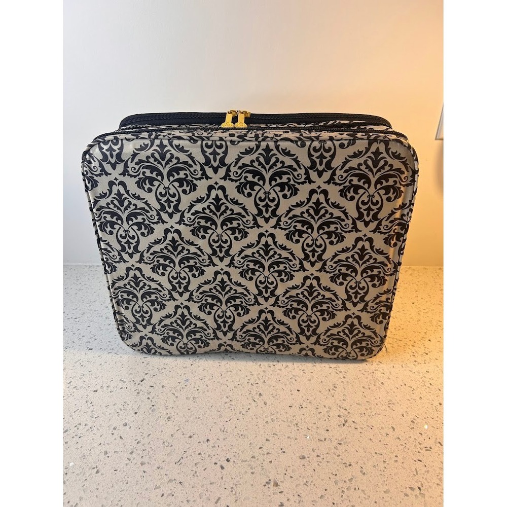 Joy Mangano Travel Jewelry Organizer Black White Damask Gold Hardware Case - Picture 3 of 10